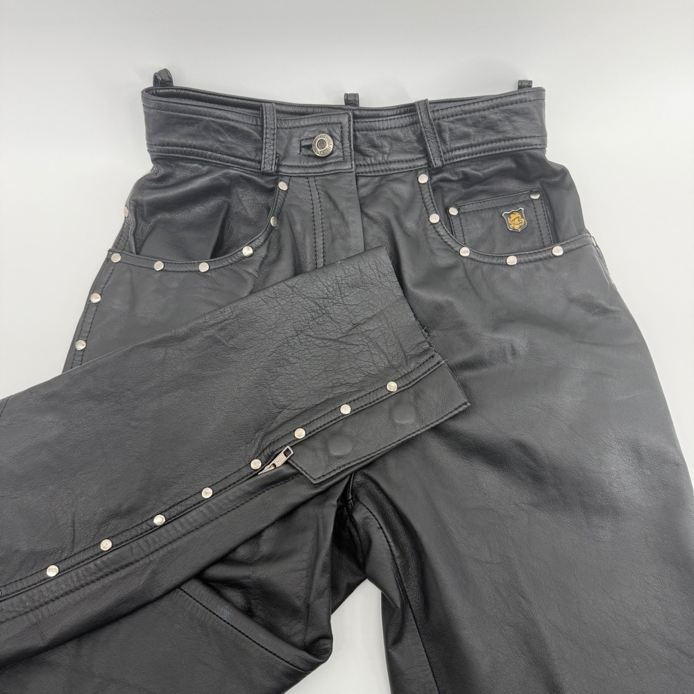 Harley-Davidson Womens Black Studded Leather Motorcycle Pants Size 32/4 W